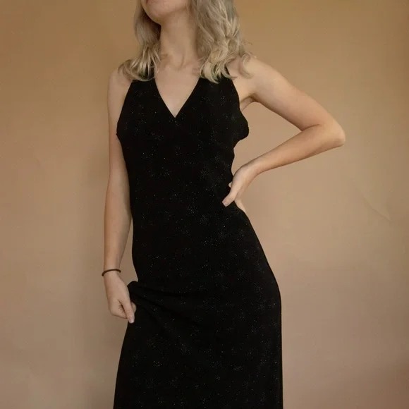 90s Starburst Glitter Halter Evening Gown - Picture 5 of 16